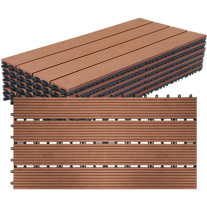 TolleTour WPC Terrassenfliesen 3 m², 30 x 60 cm 18 Stücke, Terrassendielen mit 4 Latten in Holzoptik, für Garten Balkon Bodenbelag mit Drainage und