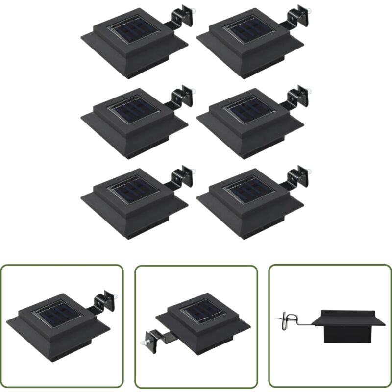 The Living Store Outdoor Solarleuchten 6 Stück led Quadratisch 12 cm Schwarz - Outdoor Beleuchtung - Solarleuchte - Gartenbeleuchtung - Sonnenenergie