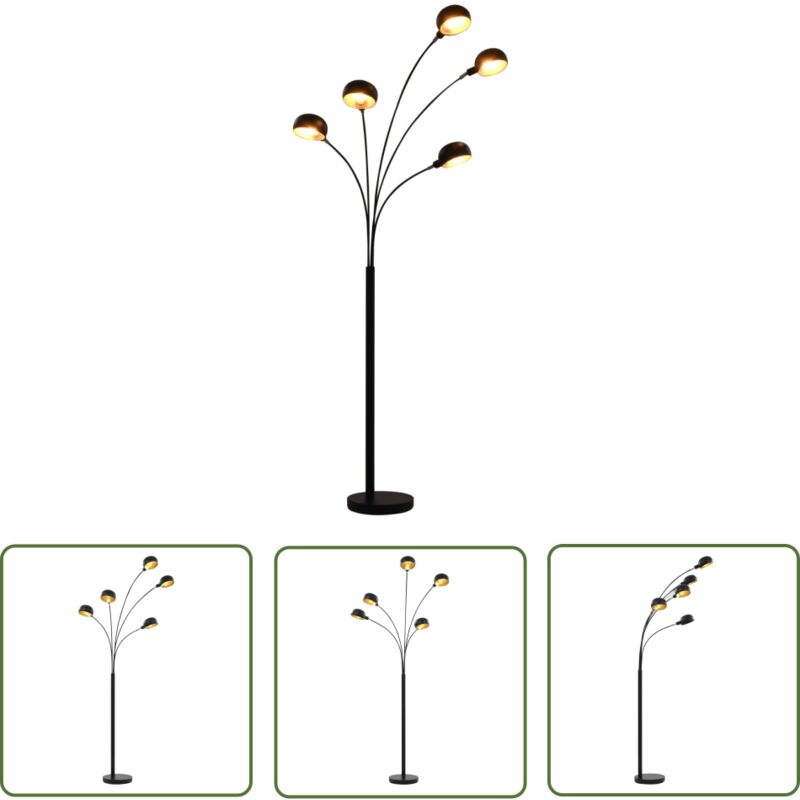 The Living Store Stehlampe 200 cm 5 x E14 Schwarz und Golden - Stehlampe - Bogenlampe - Wohnzimmerlampe - Esszimmerlampe - Modernes Lichtdesign