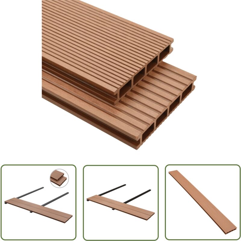 The Living Store wpc Terrassendielen mit Montagezubehör 16 m² 2,2 m Braun - wpc Terrasse - Gartenterrasse - Holz-Kunststoff-Composite - Outdoor
