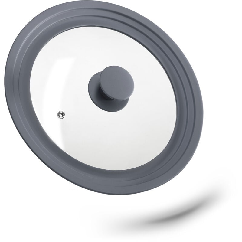 2 x Topfdeckel universal, Glasdeckel mit abgestuftem Silikonrand, Töpfe & Pfannen 22-26 cm, HxD: 5 x 27,5 cm, grau