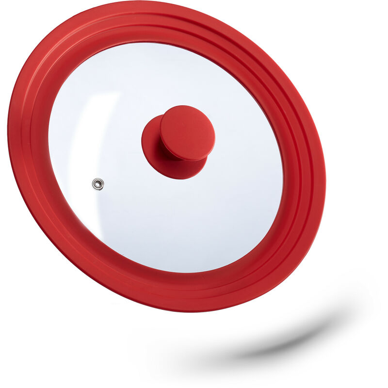 Relaxdays - Topfdeckel universal, Glasdeckel mit abgestuftem Silikonrand, Töpfe & Pfannen 22-26 cm, HxD 5x27,5 cm, rot