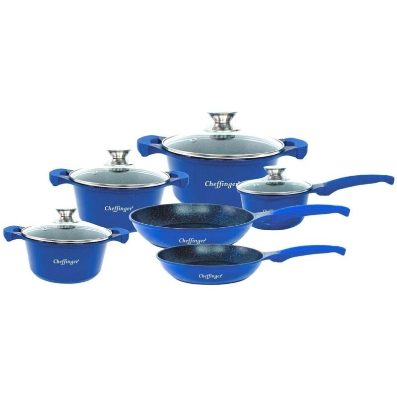 Topfe bratpfannen und stielkasserolle - blau - 6 tlg