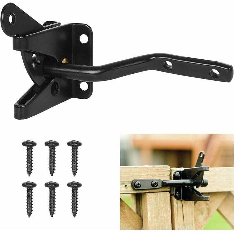Torschloss, automatische Verriegelung, Metallriegelschloss, Schwerkraft-Stahlriegel, Gartenzaun, schwarz, Befestigungsschrauben im Lieferumfang