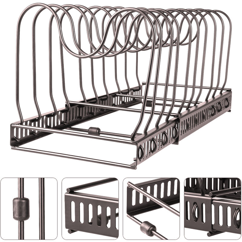Töpfe,Pfannenregale Küchenregal mit 10 verstellbaren Fächern, perfekt für Kochutensilien, Töpfe, Pfannen, Deckel 58 18 18cm Pfannenhalter