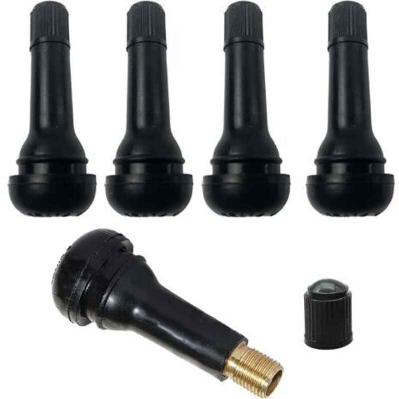 TR414 Schwarz (5 Stück) Reifenventile, Ventilkappen Auto, Autoreifenventil, Reifenventil-Schaft-Kappe aus Gummi, Snap-in Gummiventile für Felgen, für