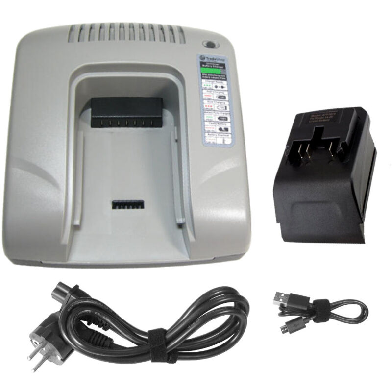 Trade-shop - Akku Ladegerät Ladestation 14,4V Li-Ion mit usb kompatibel mit Ryobi BBL-140 BDM-1410 BDM-143 BFL-140 BHC1400 BID-140 BID-1407 BID-1410