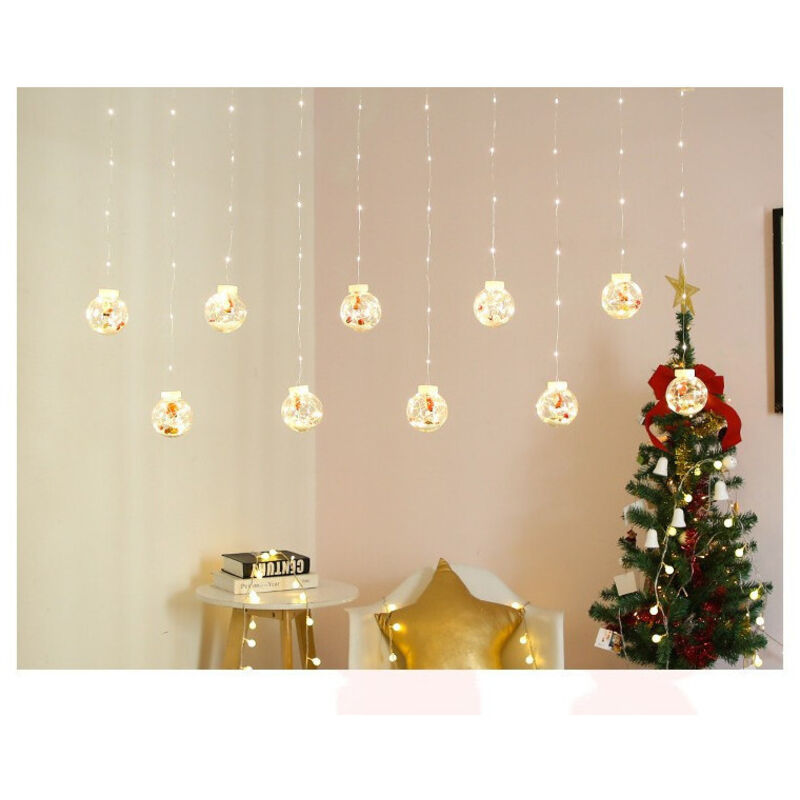 Trade Shop Traesio - Trade Shop - lichtvorhang 10 weihnachtskugeln 3 meter mit schnee led licht warm kalt rgb -