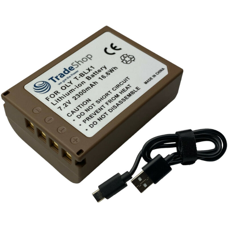Trade-shop - Li-Ion Kamera-Akku 7,2V / 2300mAh inkl. usb-c Ladekabel kompatibel mit Olympus om system OM-1, OM-1 Mirrorless Digitalkamera ersetzt
