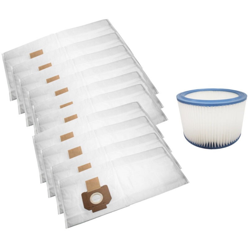 Set: Microvlies Staubsaugerbeutel (10x) + Patronenfilter kompatibel mit Nilfisk Alto Attix 350, 350-01, 360, 360-11, 360-21, 360-2M, 30 - Trade-shop