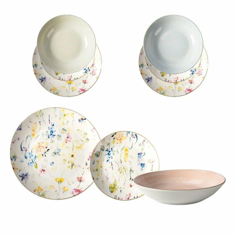 Trade Shop - Tischservice mit flachen Geschirr Früchten Whlorid-Porzellan 18 Stück Küche -