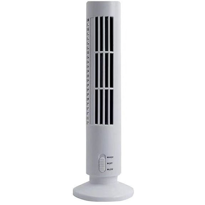 Trade Shop - Tragbarer, flügelloser, vertikaler Turmventilator mit USB-Aufladung, 3 W, 2 Geschwindigkeiten, 11 x 34 cm - Weiß