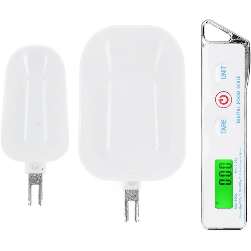 Tragbare digitale Küchenwaage aus Edelstahl für Mehl, Tee und Gewürze – 500 g/0,1 g – Weiß