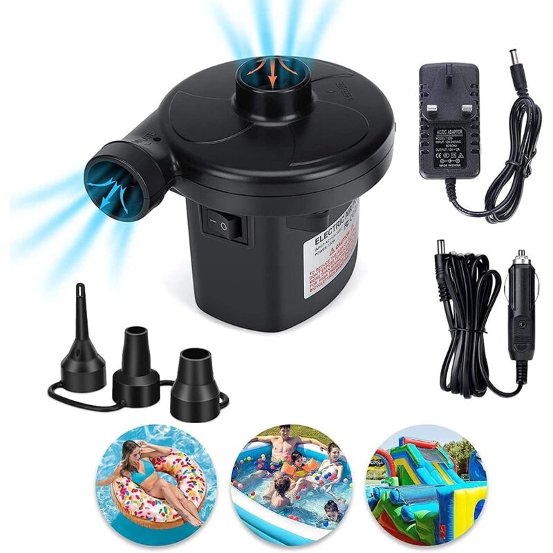 Tragbare elektrische Luftpumpe, DC 12 V/AC 230–240 V, schnell befüllbare elektrische Luftpumpe, Luftpumpe für aufblasbare Luftmatratze,