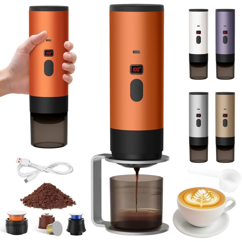 Tragbare Kaffeemaschine mit Ständer, 2025 Neue 3-in-1 tragbare Kaffeemaschine, Kaffeemaschine mit intelligentem Display, wiederaufladbare elektrische