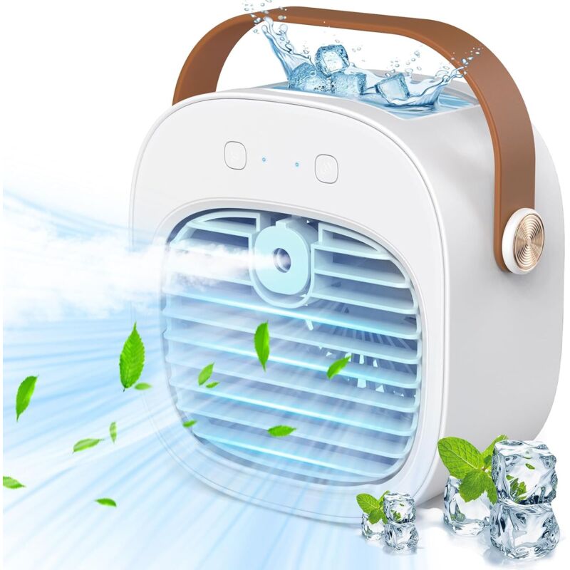 Tragbare Klimaanlage – 4000 mAh wiederaufladbare Mini-Klimaanlage mit 3 Geschwindigkeiten, 5–10 Stunden Laufzeit, leiser Tischventilator für Zuhause,