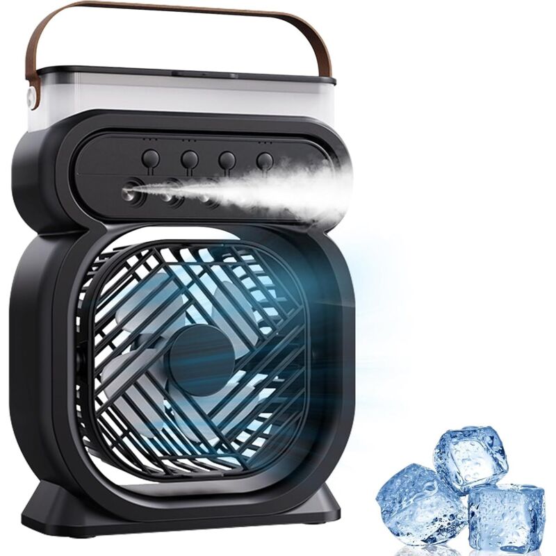 Tragbare Klimaanlage, Mini-Klimaanlage mit leisem Betrieb, Luftkühler, Luftbefeuchter, Wassernebelventilator mit 3 Geschwindigkeitsstufen, Nachtlicht