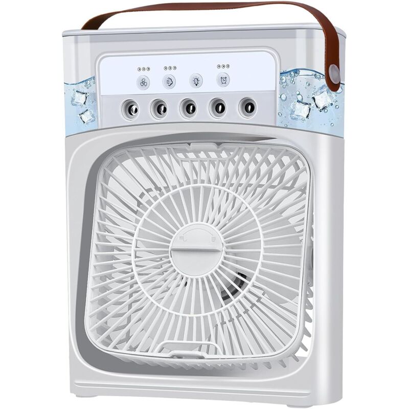 Coocheer - Tragbare Klimaanlage, Mini-Luftkühler, Mini-Ventilator, Luftkühler-Ventilator mit 3 Geschwindigkeiten, Timer, 7 LED-Leuchten, Nebelmodus