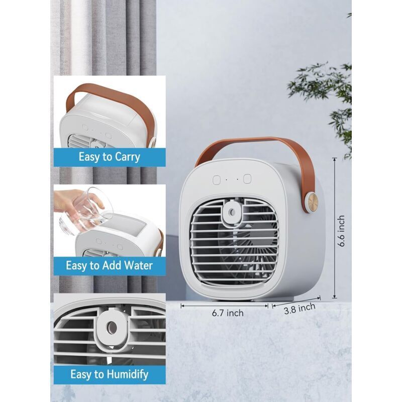 Tragbare Klimaanlage – wiederaufladbare Mini-Klimaanlage 4000 mAh mit 3 Geschwindigkeiten, 5–10 Stunden Laufzeit, leiser Tischventilator,