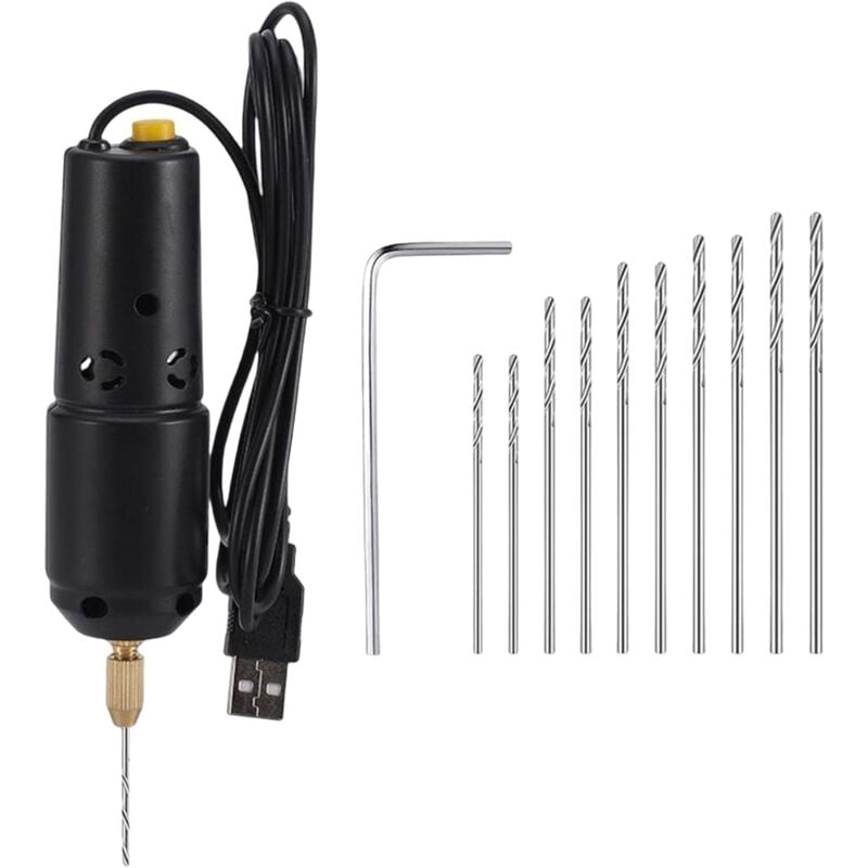 Tragbare Mini-Bohrmaschine, mit Bohrern, Schmuckwerkzeuge, Graveur, USB-Bohrmaschine für Holz, Epoxidharz, Basteln, diy, Holzhandwerk (0,8–1,2 mm)