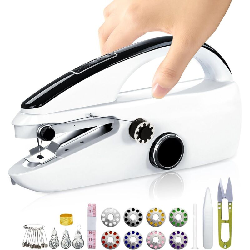 Tragbare Mini-Nähmaschine Anfängerfreundlich, einfach zu bedienen und hohe Nähgeschwindigkeit, geeignet für Kleidung/Stoffe/Gardinen (Zuhause/Reisen)