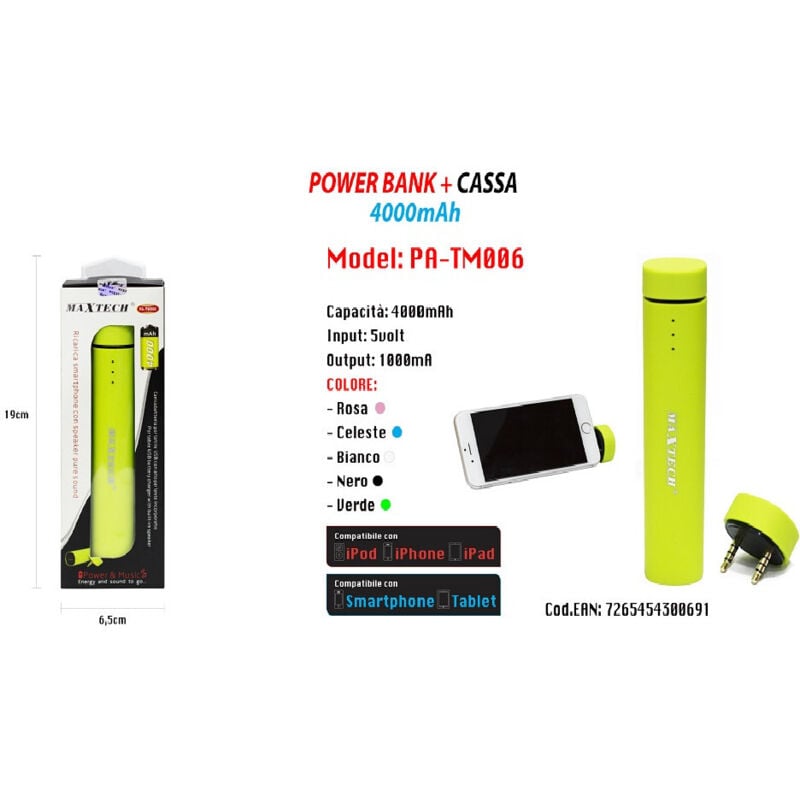 Trade Shop Traesio - Trade Shop - power bank portatile für smartphone usb altoparlante 4000MAH batteria emergenza -