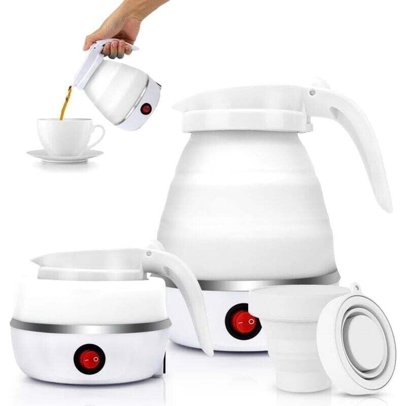 XVX - Tragbarer Camping-Wasserkocher 600 ml, eubswa faltbarer Wasserkocher, Mini-Silikon-Wasserkocher für Camping, Reisen, Outdoor (weiß)