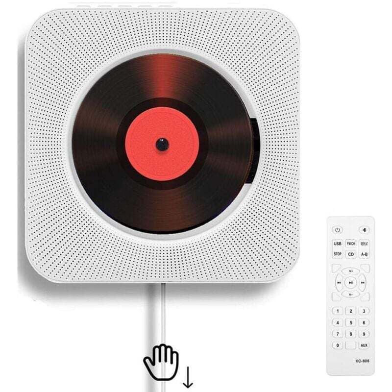 Tragbarer CD-Player aus einem Stück, Bluetooth, Wandmontage, integrierter HiFi-Lautsprecher, Home-Audio-Lautsprecher mit Fernbedienung, UKW-Radio,