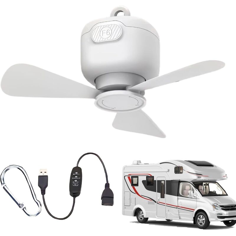 Jalleria - Tragbarer Deckenventilator Hängeventilator für Pavillon – 3-Gang-einstellbarer USB-Deckenventilator für Veranda, Zelt, Wohnmobil, Vordach,
