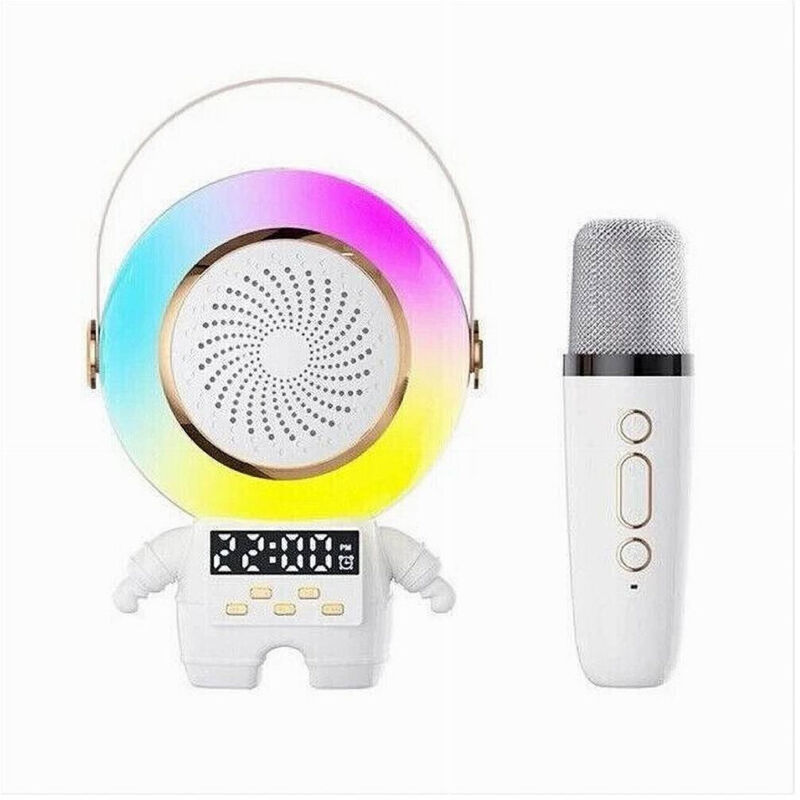 Trade Shop Traesio - Trade Shop - tragbarer kabelloser bluetooth-lautsprecher mit karaoke-mikrofon rgb-wecker -