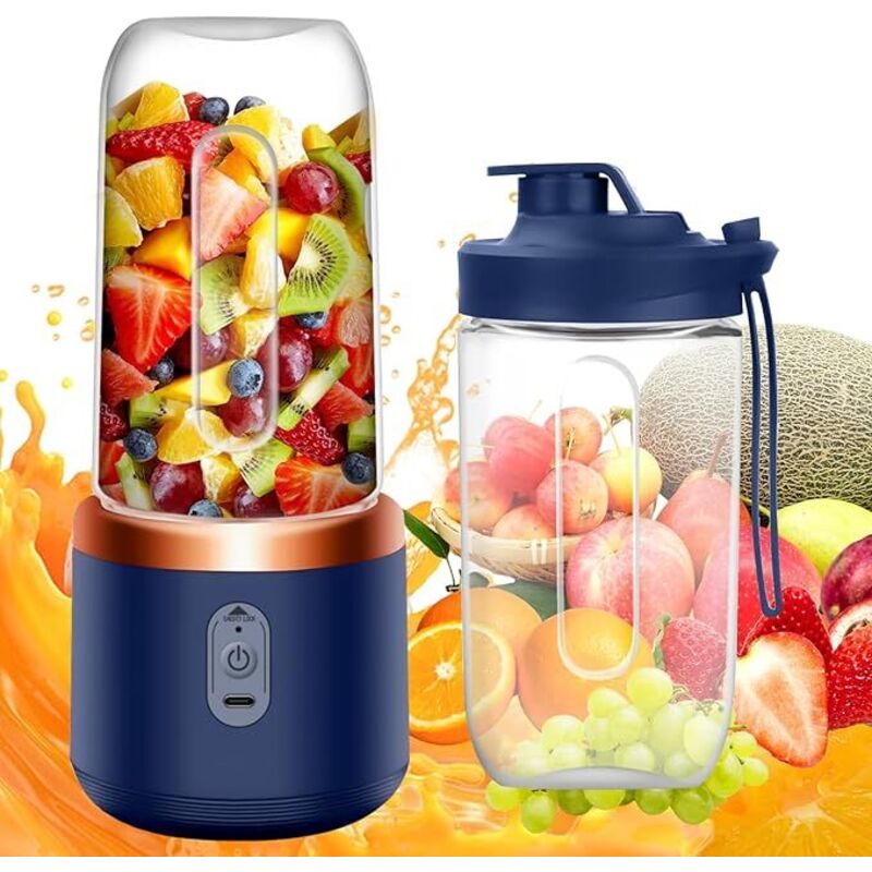 Tragbarer elektrischer Standmixer (400 ml), Smoothie-Mixer, Mini-Standmixer mit 6 wiederaufladbaren Edelstahlklingen zur Zubereitung von Milchshakes,