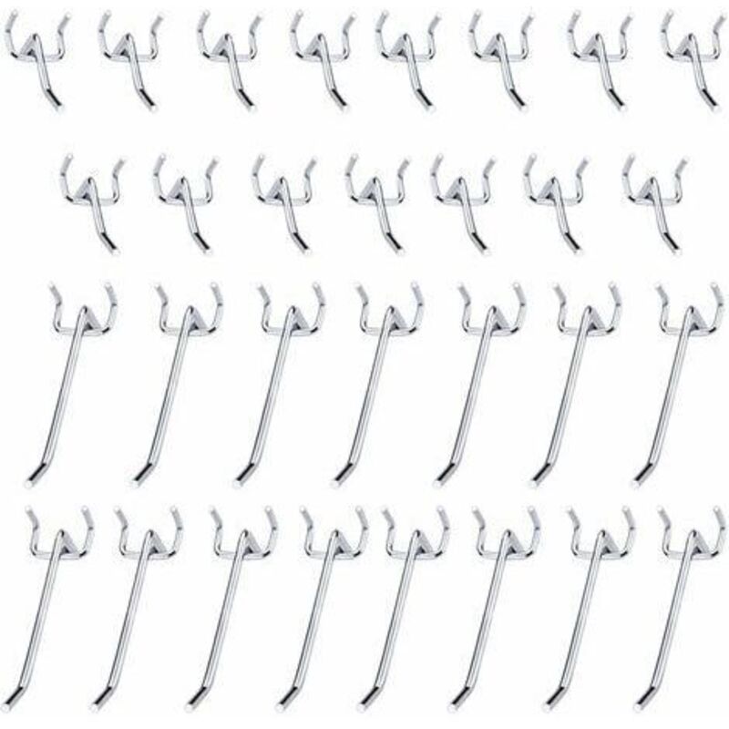 30-teiliges Lochwandhaken-Set aus Metall – 10 cm und 5 cm Einzelhaken für Garagen, Geräteschuppen und Werkstätten