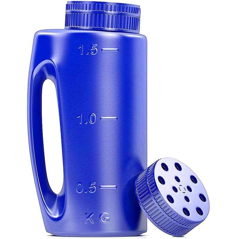 Tragbarer Handstreuer (2000 ml) – Streuer für Dünger, Salz und Eis mit Schaufel – Robustes Kunststoffgehäuse, 13 x 9 x 28 cm – Verstellbarer Deckel,