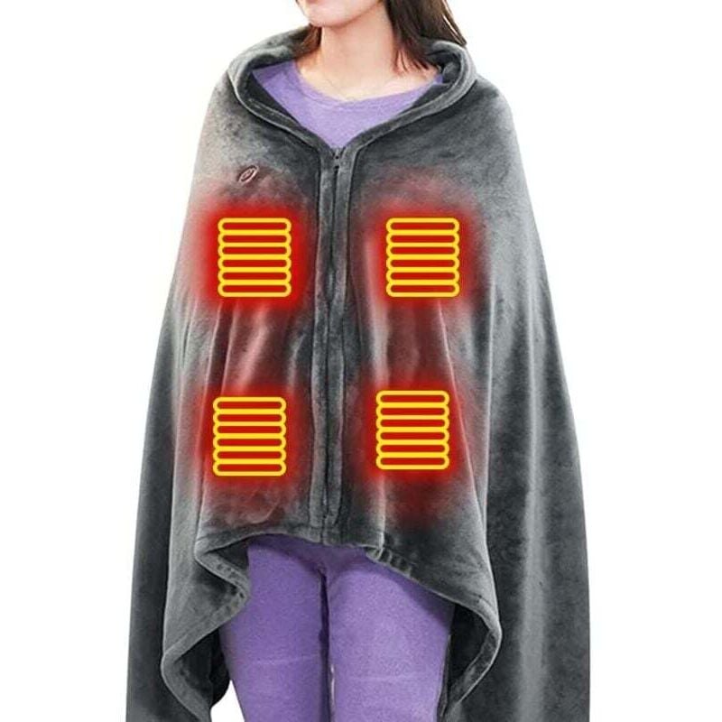 Tragbarer, kabellos per USB beheizbarer Schal, 150 x 85 cm elektrische Heizdecke mit 3 einstellbaren Temperaturstufen, waschbarer Heizponcho für