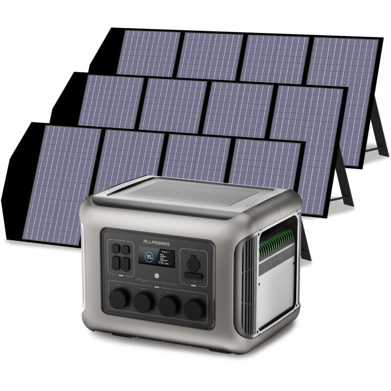 ALLPOWERS R2500 Tragbare Powerstation mit 3x 140W Solarpanel, 2016Wh LiFePO4 Akku, 4 x 2500W AC Ausgänge (4000W Spitze), Solargenerator für