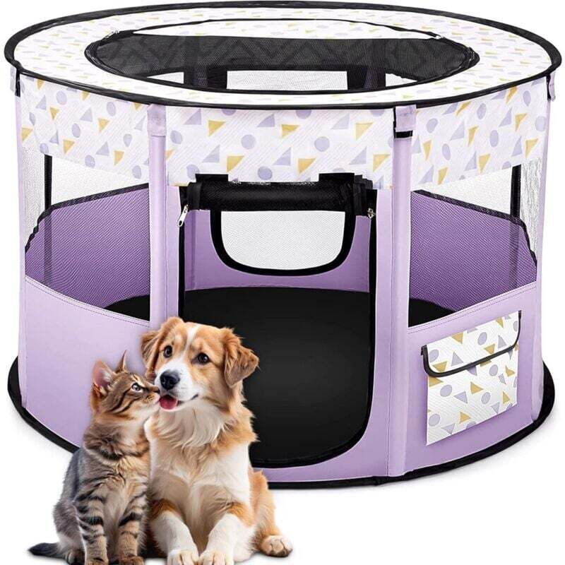 Tragbarer Laufstall für Haustiere, faltbarer Laufstall für Katzen, ideal für Reisen im Innen- und Außenbereich, für Welpen, Kätzchen, Kaninchen