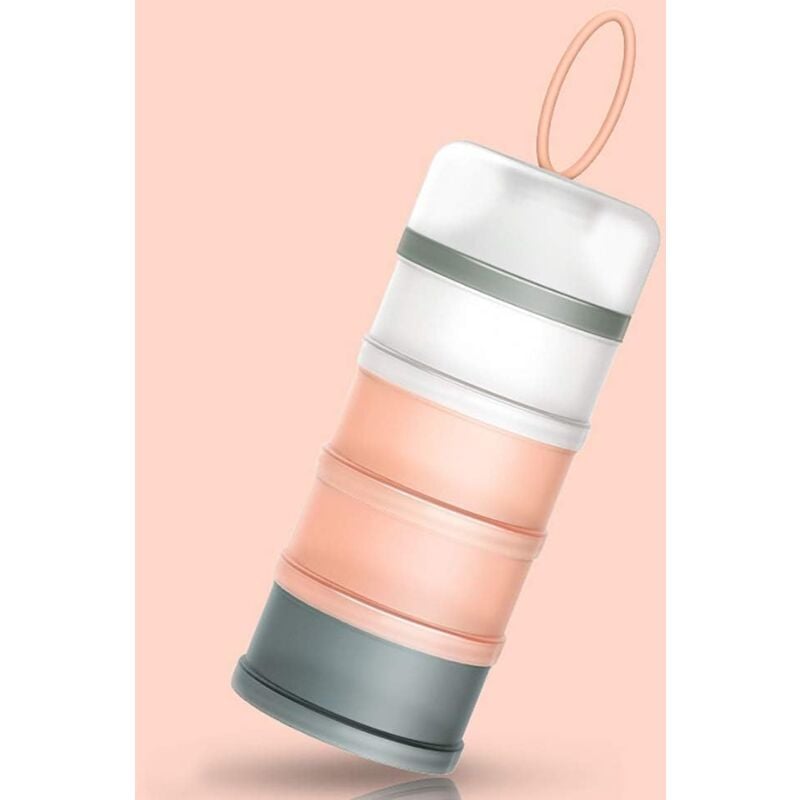 Fitags - Tragbarer Milchpulverspender für Säuglinge, stapelbare Behälter, 4 Schichten, Müsli/Nahrung/Obst/Snacks, Stillen (Rosa)