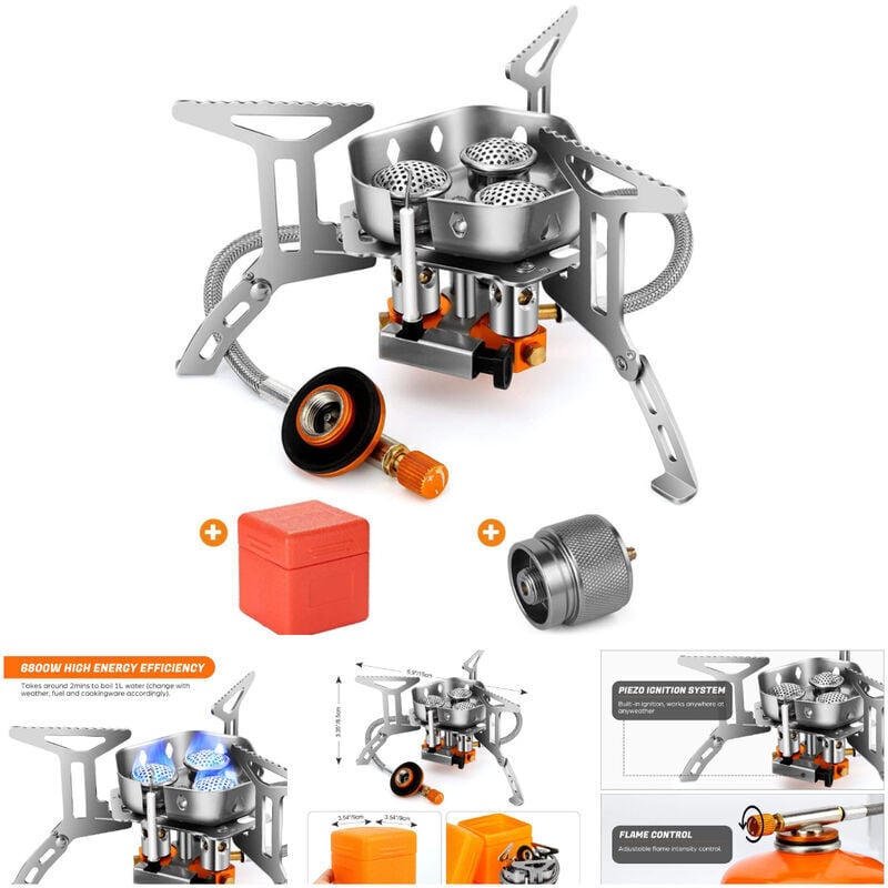 Tragbarer Mini-Gaskocher für den Außenbereich, Edelstahl, 5,9'3,35' Camping-Gaskocher, 6800 W, winddicht und mit Piezo-Zündung für