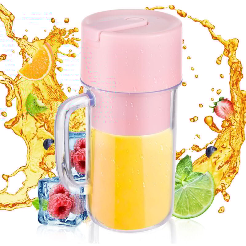 Decdeal - Tragbarer Mixer für Shakes und Smoothies, 340 ml Mini-Mixer mit Griff, 6 Klingen, wasserdicht, wiederaufladbar über usb Typ c, persönlicher