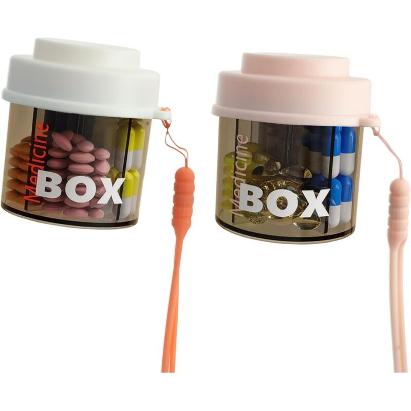 Tragbarer Pillenorganizer, 2 kleine Pillenfläschchen, feuchtigkeitsbeständige Pillendose mit Anti-Vermischungssystem für Medikamente, Vitamine,