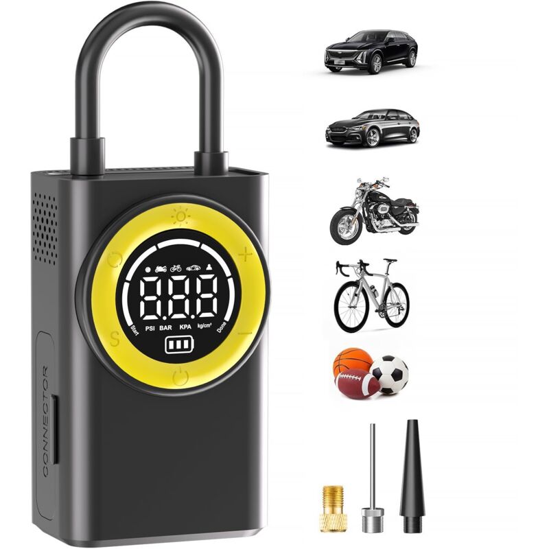 Tragbarer Reifenfüller – 150 PSI kabellose Luftpumpe für Autoreifen mit digitalem Druckmesser und LED-Licht – 5-mal schneller tragbarer Reifenfüller