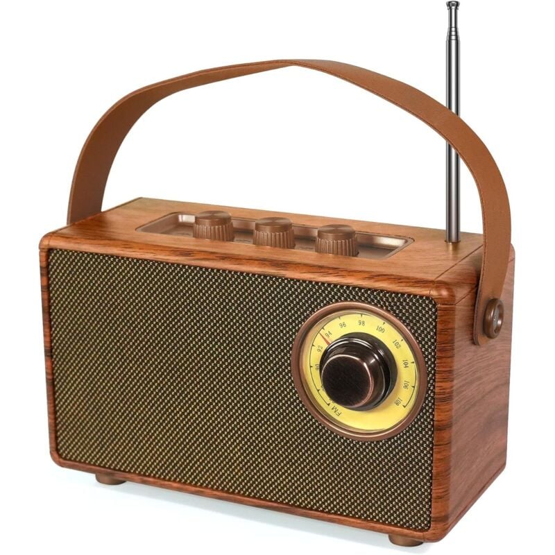 Tragbarer Retro-Bluetooth-Lautsprecher mit Vintage-FM-Radio, kabelloser Vintage-Lautsprecher mit Küchenradio aus Holz, wiederaufladbarer