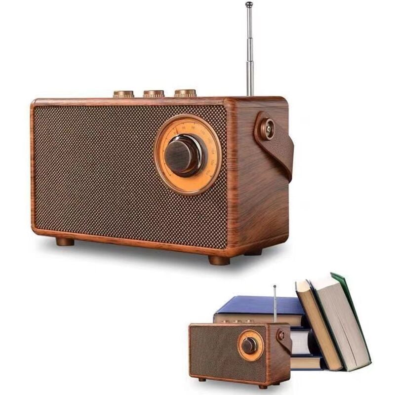 Tragbarer Retro-Bluetooth-Lautsprecher mit Vintage-FM-Radio, kabelloser Vintage-Lautsprecher mit Küchenradio aus Holz, wiederaufladbarer