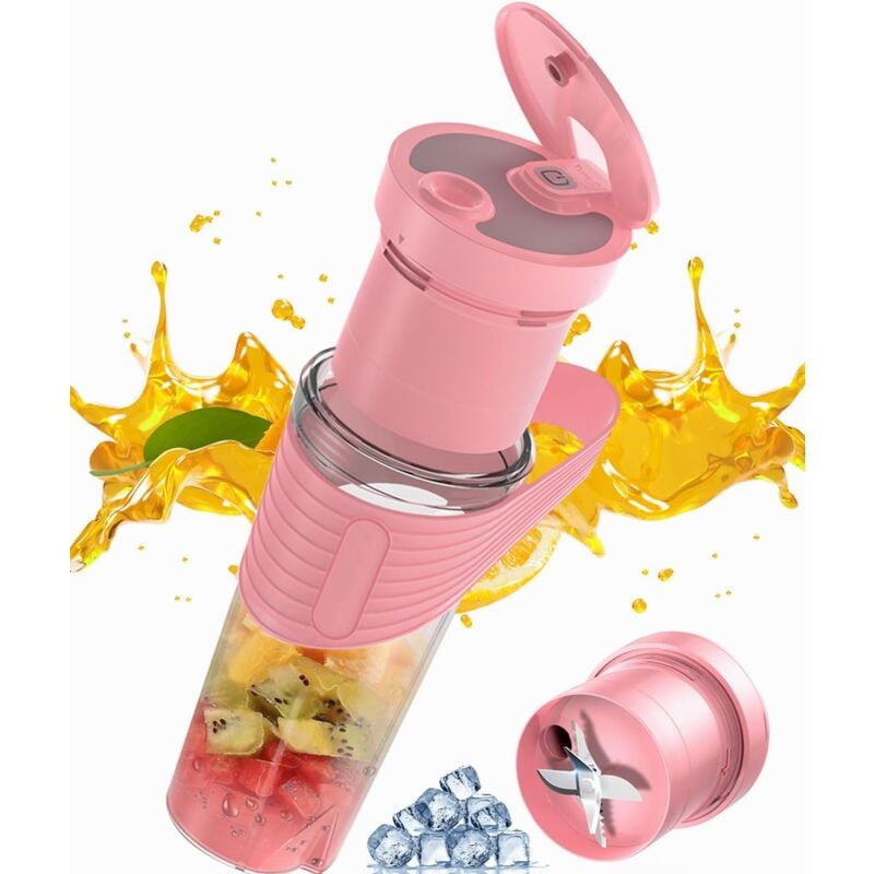 Tragbarer Shake- und Smoothie-Mixer, 460 ml, BPA-frei – geeignet für frische Beeren, Reisen, Fitnessstudio, Büro, leicht zu reinigen, Rosa