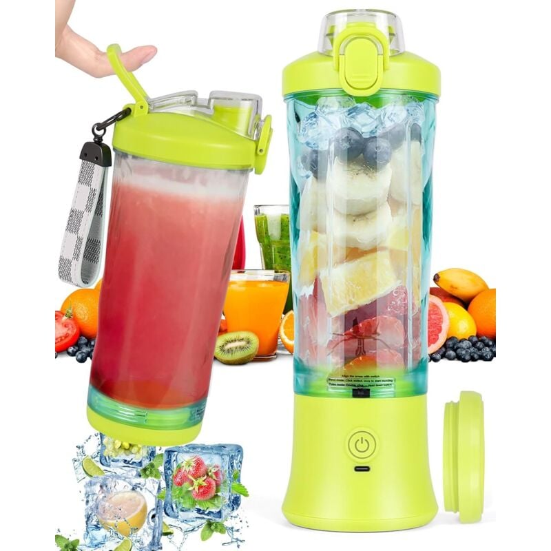Tragbarer Smoothie-Mixer, 600 ml, mit 6 Klingen, 4000 mAh, Mini-Mixer kann 25 Tassen Saft auspressen, für Büro, Camping und Reisen, Gelb