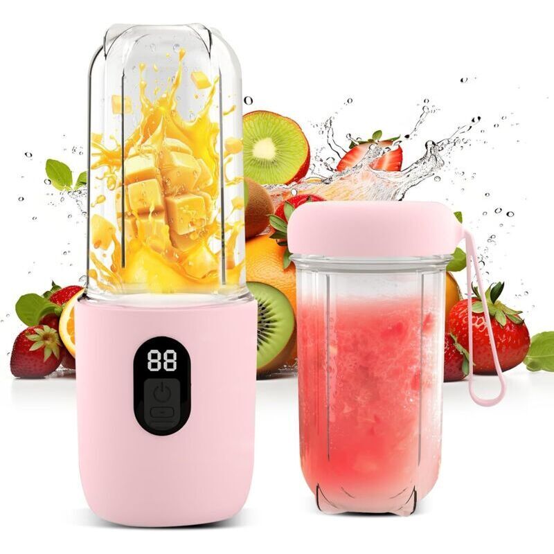 Tragbarer Standmixer, tragbarer elektrischer Entsafter mit Digitalanzeige, 1500-mAh-Akku, kabelloser Betrieb, 16-Klingen-Schneidkopf aus Edelstahl –