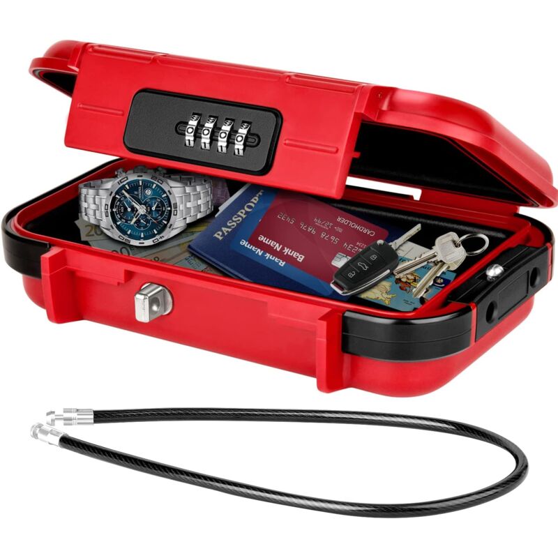 Ersandy - Tragbarer Tresor, sicherer Tresor, Mini-wasserdichter, diebstahlsicherer Reisetresor mit abnehmbarem Drahtseil, Sicherheitstresor für