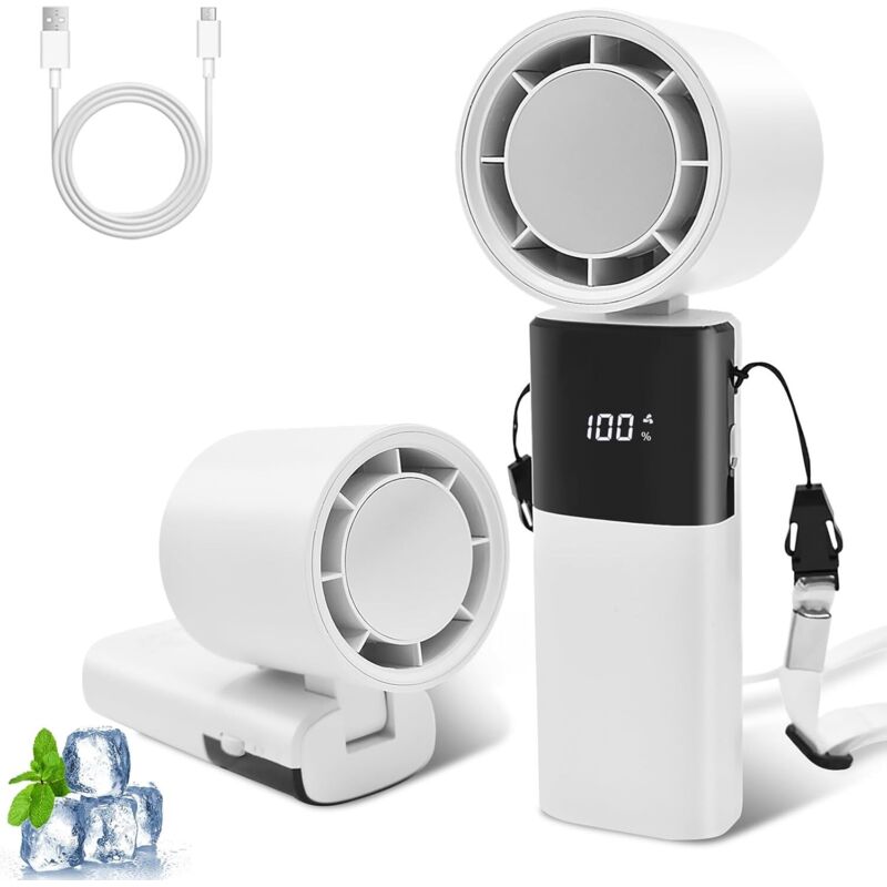 Tragbarer Turbo-Handventilator mit Digitales Display, Einstellbare Geschwindigkeit (1-100) Mini-Ventilator, 90° Faltbarer USB-Ventilator