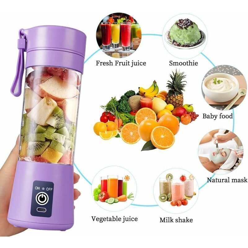 Tragbarer Zitrusentsafter, elektrischer USB-Standmixer, Mini-Standmixer für Shakes und Smoothies, 380-ml-Saftmixer mit sechs Klingen, ideal zum Mixen