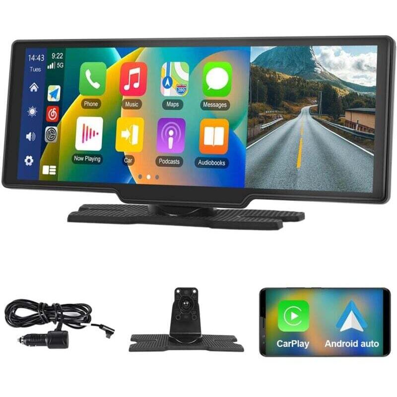 Tragbares 10,26-Zoll-Autoradio mit kabellosem Apple CarPlay und Android Auto, 7-32-V-Touchscreen, Rückfahrkamera, Sprachassistent, Bluetooth,